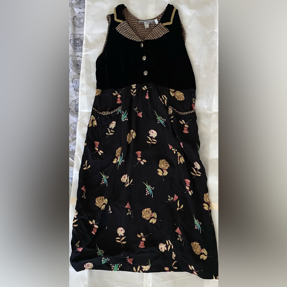 Vintage dress velvet and mixed print Medium